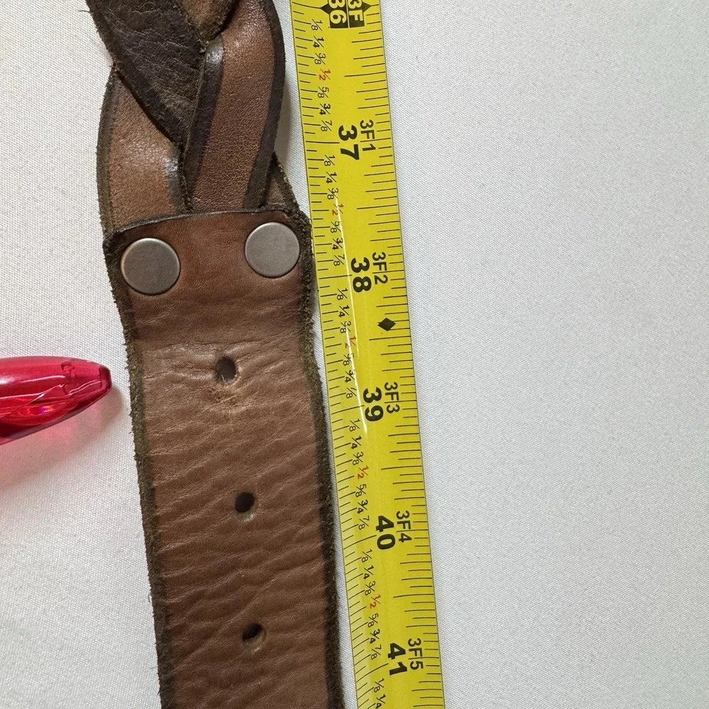 Fossil Mens Vtg Brown Genuine Braided Leather Belt Size XL Fits Approx 38